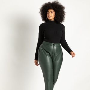 Eloquii faux leather slim slacks in green